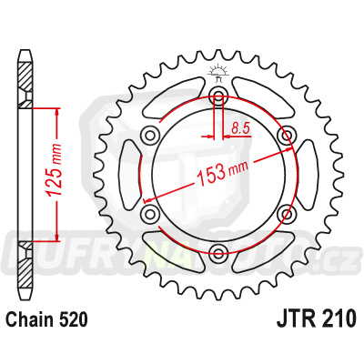 Řetězová rozeta JT JTR 210-47SC 47 zubů, 520 Samočistící, Nízká hmotnost