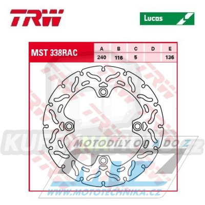 Kotouč brzdový TRW MST338RAC (240/116/4D) - zubatý design - Honda CB600F Hornet + CB650F+CB500F+CB500X + CBF500+CBF600N+CBF600S+CBF1000+CBF1000F + CBR500R+CBR600F