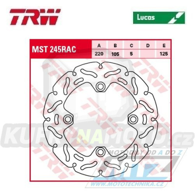 Kotouč brzdový TRW MST245RAC (220/105/4D) - zubatý design - Honda FES+CBR+XL125V Varadero + SL+CRF+CRM+CB250F+VTR + XR+CB400F+TRX+CB + Triumph Daytona+SpeedFour+ TT600+StreetTriple