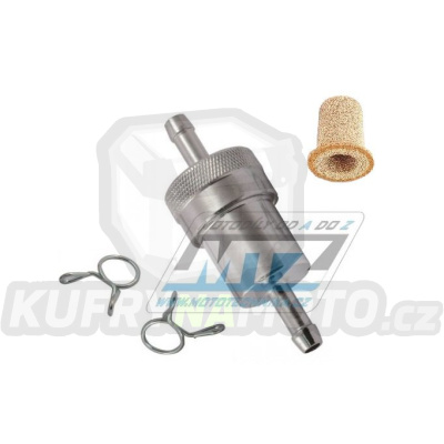 Filtr palivový/benzínový - průměr 1/4&quot; (6mm) - celokovové tělo (barva chrom)