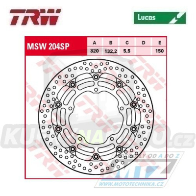 Kotouč brzdový plovoucí TRW MSW204SP (320/132/5D) - zubatý design Yamaha YZF-R6 + MT10 + YZF-R1