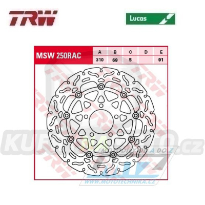 Kotouč brzdový plovoucí TRW MSW250RAC (310/69/5D) - zubatý design - Suzuki DL650V-Strom / 04-07+DL1000V-Strom / 02-09+SV1000 / 03-08 + Kawasaki KLV1000 / 04-06