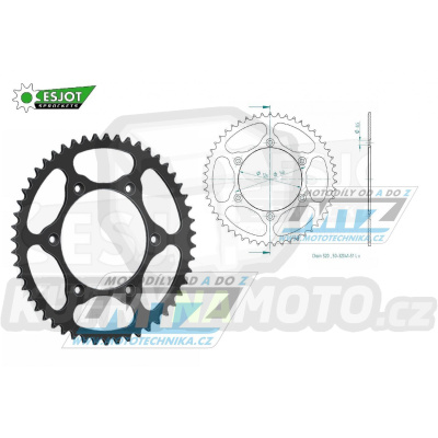 Rozeta ocelová (převodník) 0808-51zubů ESJOT ULTRALIGHT 50-32041-51-L černá - Kawasaki KLX400 + Suzuki DR250 + DR350 + DRZ250 + DRZ400 + RM100 + RM125 + RM250 + RMX250 + RMZ250 + RMZ450 + RMX450 + TSR125 + TSR200