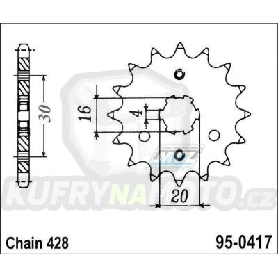 Kolečko řetězové (pastorek) 0417-17zubů MTZ - Kawasaki KMX125+KMX200 + KDX125SR + AR125LC+KE100A + BN125 Eliminator