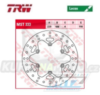 Kotouč brzdový TRW MST333 (220/100/6D) - kulatý design - Kawasaki KX125 / 89-02 + KX250 / 87-02 + KX500 / 89-04 + KDX200 / 89-94 + KLX300 / 97- 07