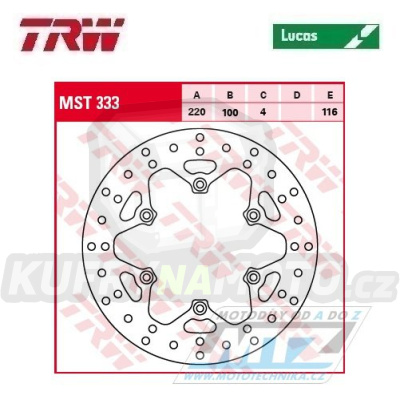 Kotouč brzdový TRW MST333 (220/100/6D) - kulatý design - Kawasaki KX125 / 89-02 + KX250 / 87-02 + KX500 / 89-04 + KDX200 / 89-94 + KLX300 / 97- 07