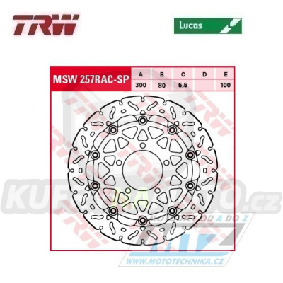 Kotouč brzdový plovoucí TRW MSW257RACSP (300/80/5D) - zubatý design - Kawasaki ZX6R Ninja+ER6F+ER6N+Versys650+Z750+Z750R + Versys1000+ Z1000+ZX-10R