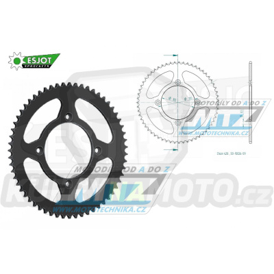 Rozeta ocelová (převodník) 0798-59zubů ESJOT 50-15026-59 - Suzuki RM80 / 83-01+RM85 / 02-20 + Yamaha YZ80 / 93-01+YZ85 / 02-23 + Beta RR125 / 06-12