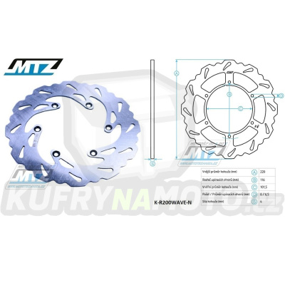 Kotouč brzdový MTZ nerezový - zubatý desing Wave - Kawasaki KX125 / 89-02 + KX250 / 87-02 + KX500 / 89-04 + KDX200 / 89-94 + KLX300 / 97- 07