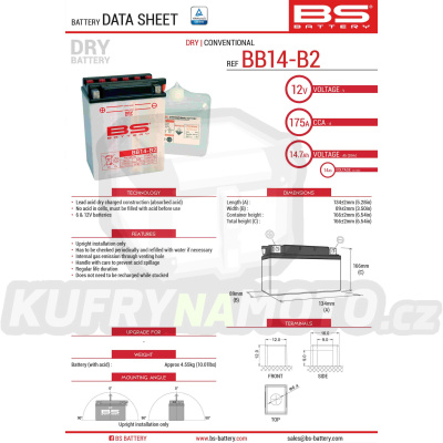 BS baterie moto BB14-B2 (YB14-B2) 12V 14AH 134X89X166 s elektrolytem v balení - konvenční (175A) (4)
