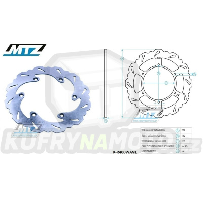 Kotouč brzdový MTZ nerezový - zubatý desing Wave - Suzuki RM125 / 88-98 + RM250 / 87-98 + RMX250 + DRZ400S / 00-20 + DRZ400E / 00-07