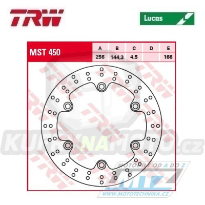 Kotouč brzdový TRW MST450 (256/144,3/6D) - Honda NSS125 Forza + SH300 / 07-15