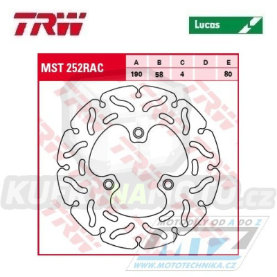 Kotouč brzdový TRW MST252RAC (190/58/3D) - zubatý design - Atala + Benelli + Beta + Honda + Malaguti + Peugeot + Piaggio + Sachs + SYM