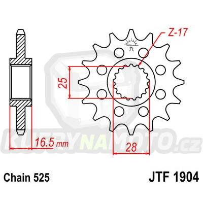 Řetězové kolečko JT JTF 1904-16RB 16 zubů, 525 pogumované
