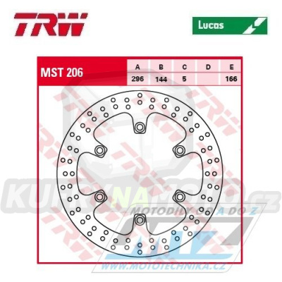 Kotouč brzdový TRW MST206 (296/144/6D) - kulatý design - Cagiva Canyon+Elefant+Gran Canyon+Navigator + Honda CB500+CBF500+CBF600+NTV650 Deauville + XRV650 AfricaTwin+NTV700 Deauville+CB750 Seventy Fifty+VFR750F + VT750C Shadow+CBR1000F+ST1100 Pan Eur