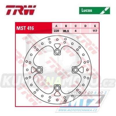 Kotouč brzdový TRW MST416 (220/95/4D) - Yamaha YFM700 Grizzly / 07-14