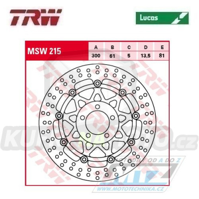 Kotouč brzdový plovoucí TRW MSW215 (300/61/5D) - kulatý design - Kawaski ZZR250+ZXR400+ZR550 Zephyr+ZL600 Eliminator + ZX6R+ZZR600+Z750+ZR750Zephyr+ZR7 + W800 + GPZ900R+GTR1000+Z1000+GPZ1100+ZX12R Ninja
