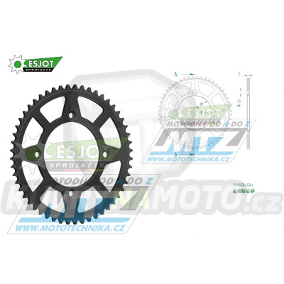 Rozeta řetězová (převodník) Dural 0798-52zubů ESJOT 51-15026-52BP - barva černá elox - Suzuki RM80 / 83-01 + RM85 / 02-20 + Yamaha YZ80 / 93-01 + YZ85 / 02-20 + Beta RR125 / 06-12
