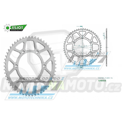 Rozeta řetězová (převodník) Dural 0808-53zubů ESJOT 51-32041-53 - barva stříbrná - Suzuki RM125 / 80-11+RM250 / 82-12+RMX250 / 89-00+RMZ250 / 07-20+RMZ450 / 05-20+RMX450Z / 10-19+DRZ250 / 01-07+DR350 / 96-99+DRZ400S / 00-20+DRZ400E / 00-07 + Kawasaki
