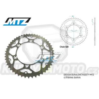 Rozeta řetězová (převodník) Dural BETA-50zubů MTZ stříbrná - Beta RR125+RR200+RR250+RR300 / 13-25 + RR350+RR390+RR400 + RR430+RR450+RR480+RR498 + RS390+XTrainer 300+XTrainer 250