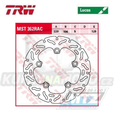 Kotouč brzdový TRW MST362RAC (220/106/5D) - Yamaha YZF-R6 / 03-20 + MT-10 / 16-20+MT-10SP / 16-20 + YZF-R1 / 04-20