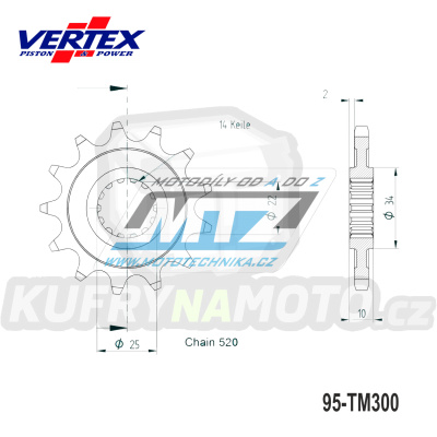 Kolečko řetězové (pastorek) TM300-13zubů VERTEX 891-4046K13 - TM MX300+ EN250+EN300 / 95-20 + MX250F+EN250F / 01-10 + MX400F+MX450F+MX530F+EN400F +EN450F+EN530F / 01-20
