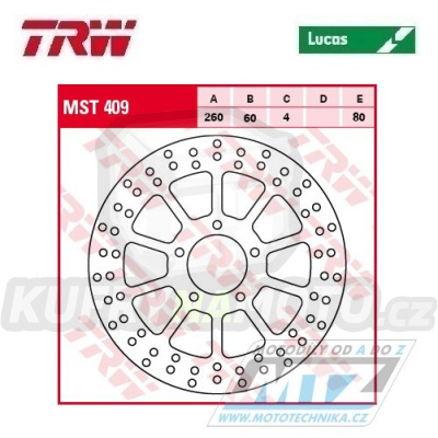 Kotouč brzdový TRW MST409 (260/60/5D) - Aprilia Scarabeo+SportCity+Atlantic + Derbi Boulevard+Rambla