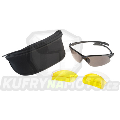 Brýle s vyměnitelnými skly (čiré, sluneční, žluté), NOX