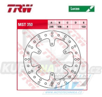 Kotouč brzdový TRW MST350 (245/115/4D) - Yamaha YZ125 / 02-18 + YZ250 / 02-18 + YZ250X / 16-18 + YZF250 / 02-18 + YZF250X / 15-18 + YZF426 / 02 + YZF450 / 03-17 + YZF450X / 16-19 + WRF250 / 02-18 + WR250R / 08-20 + WRF426 / 02