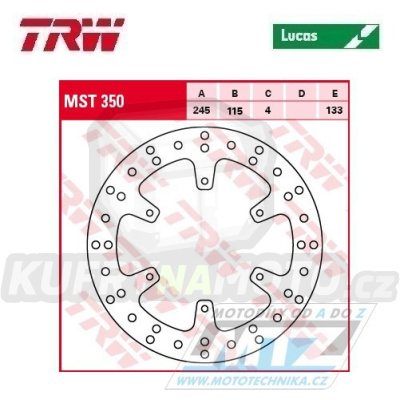 Kotouč brzdový TRW MST350 (245/115/4D) - Yamaha YZ125 / 02-18 + YZ250 / 02-18 + YZ250X / 16-18 + YZF250 / 02-18 + YZF250X / 15-18 + YZF426 / 02 + YZF450 / 03-17 + YZF450X / 16-19 + WRF250 / 02-18 + WR250R / 08-20 + WRF426 / 02