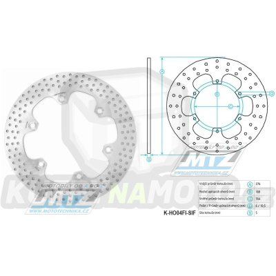 Kotouč brzdový (276/144/6D) - Honda XL600V Transalp / 87-96+FX650 Vigor / 99-00+SLR650 / 97-98+XBR500 / 85-89 + XLV750R / 83-85