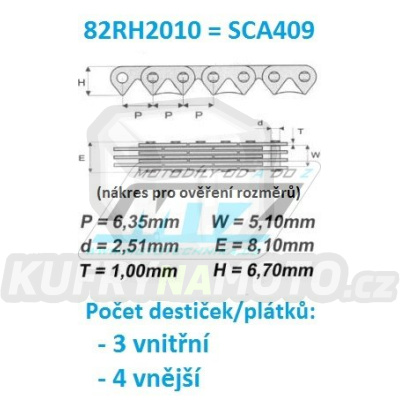 Řetěz rozvodový 82RH2010 = SCA409 (metráž řetězu v roli - možnost jakéhokoliv počtu článků)