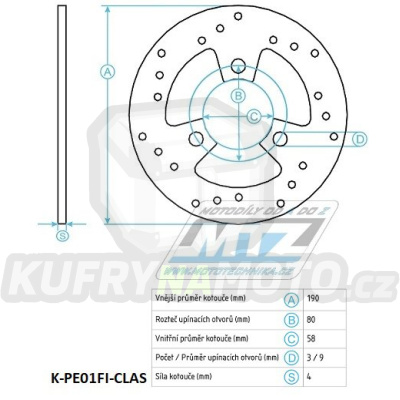 Kotouč brzdový nerezový (190/58/3D) - Benelli 491+K2+Velvet+Beta Quadra+Malaguti Crosser+F12+F15 + Motron + Peugeot Buxy+Elyseo+Speeddake+Squab+SV+TKR+Trekker+Vivacity