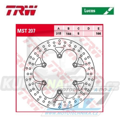 Kotouč brzdový TRW MST207 (318/144/6D) - Honda NT650Hawk+NTV650+VF750+ST1100+VT1100C2 + Triumph 900Adventure+900Legend+900Thunderbird