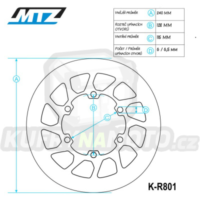 Kotouč brzdový MTZ Classic - TM EN125 / 01-04+MX125 / 01-04 + EN250 / 01-04+MX250 / 01-04+EN250F / 01-04+MX250F / 01-04 + EN300 / 01-04+MX300 / 01-04 + EN400F / 01-04 + MX450F / 03-04 + EN530F / 03-04 + MX530F / 02-04
