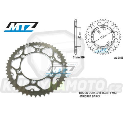 Rozeta řetězová (převodník) Dural 0853-50zubů MTZ stříbrná - Yamaha YZ100+YZ125+YZ250 +YZ465+YZ490+DT200R+ SR500+IT175+IT200+IT250+IT400+IT465+IT490+TT350 + WR125 +WR250+WR400+WR500+YFM350X Warrior+YFM660R Raptor + Kreidler 170 Mustang Utility
