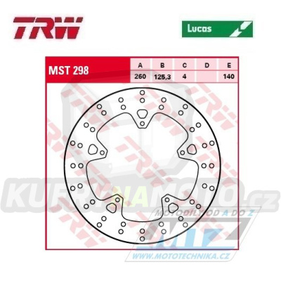 Kotouč brzdový TRW MST298 (260/125/5D) - Piaggio X8 + Beverly200+Beverly250+Carnaby + X9