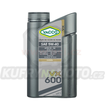 Motorový olej YACCO VX 600 5W40, 1 L