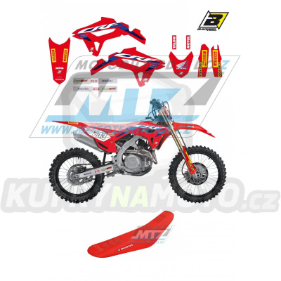Polepy s potahem sedla (sada polepů a potah sedla Graphics) - Honda CRF250R / 22-23 + CRF450R / 21-23 - typ polepů Replica Team HRC
