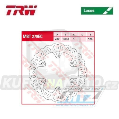 Kotouč brzdový TRW MST279EC (220/108/6D) - Gas-Gas EC250+EC300 / 97-20 + EC125+EC200+MC125+MC250 + ECF250+ECF300+ECF450