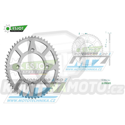 Rozeta řetězová (převodník) Dural 0798-54zubů ESJOT 51-15026-54 - barva stříbrná - Suzuki RM80 / 83-01 + RM85 / 02-20 + Yamaha YZ80 / 93-01 + YZ85 / 02-20 + Beta RR125 / 06-12