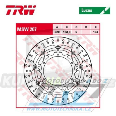 Kotouč brzdový plovoucí TRW MSW207 (320/137/6D) - kulatý design - KTM 790Adventure+890Adventure + 1050Adventure+1090Adventure+1190Adventure+1290Super Adventure + Husqvarna Norden901