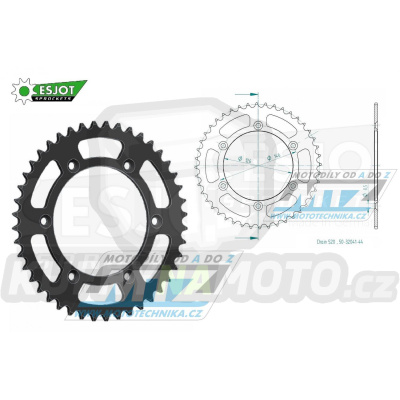 Rozeta ocelová (převodník) 0808-44zubů ESJOT 50-32041-44 - Kawasaki KLX400 + Suzuki DR250 + DR350 + DRZ250 + DRZ400 + RM100 + RM125 + RM250 + RMX250 + RMZ250 + RMZ450 + RMX450 + TSR125 + TSR200