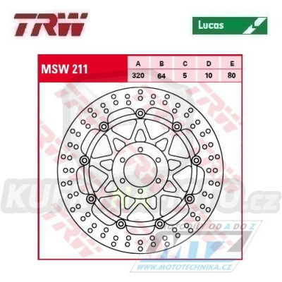 Kotouč brzdový plovoucí TRW MSW211 (320/64/6D) - kulatý design - Aprilia+Benelli+Bimota+BMW+Cagiva+Ducati+KTM+Laverda+Morini+Moto Guzzi+Voxan+Yamaha