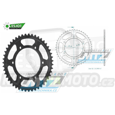Rozeta ocelová (převodník) 0867-47zubů ESJOT 50-29009-47 - Yamaha TDM850 / 91-01