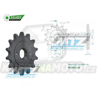 Kolečko řetězové (pastorek) 95-0266-14zubů ESJOT 50-32011-14 - Honda CR125R / 79-85 + CBX250 RSE / 84-86 + CD250 / 88-94 + ATC200