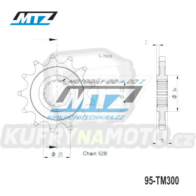 Kolečko řetězové (pastorek) TM300-14zubů MTZ - TM MX300+EN250+EN300 / 95-20 + MX250F+EN250F / 01-10 + MX400F+MX450F+MX530F+EN400F+EN450F+EN530F / 01-20