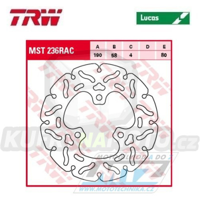 Kotouč brzdový TRW MST236 (190/58/3D) - zubatý design - Aprilia+Beta+Gilera+Husqvarna+KTM+MBK+Piaggio+SYM+Yamaha