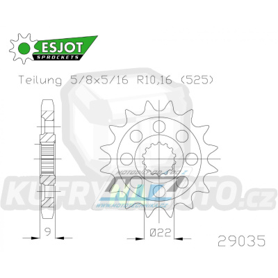 Kolečko Esjot 50-29035-16 řetězové 29035-16zubů ESJOT 50-29035-16 - Benelli 1130 Café Racer + 1130 TNT + 1130 Tornado TRE + 1130 TRE + 752 S ABS + 900 Tornado – výprodej