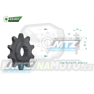 Kolečko řetězové (pastorek) 95-KT50C-10zubů ESJOT 50-12013-10 - KTM 50SX / 24-25 + Husqvarna TC50 / 24-25 + Gas-Gas MC50 / 24